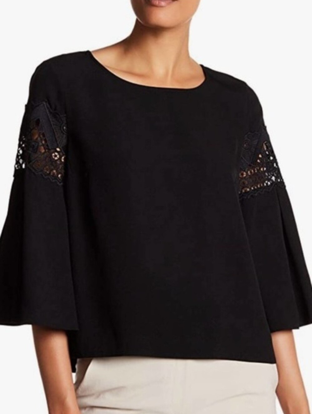 Ramy Brook Lilly Lace Bell Sleeve Blouse Top Black Size S